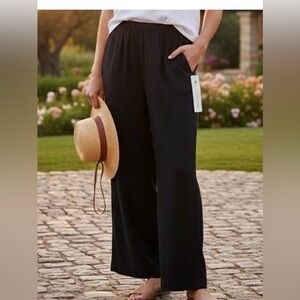 NWT Athleta Retreat Linen Wide Leg Pants Black XL High Rise Lounge Travel Comfy